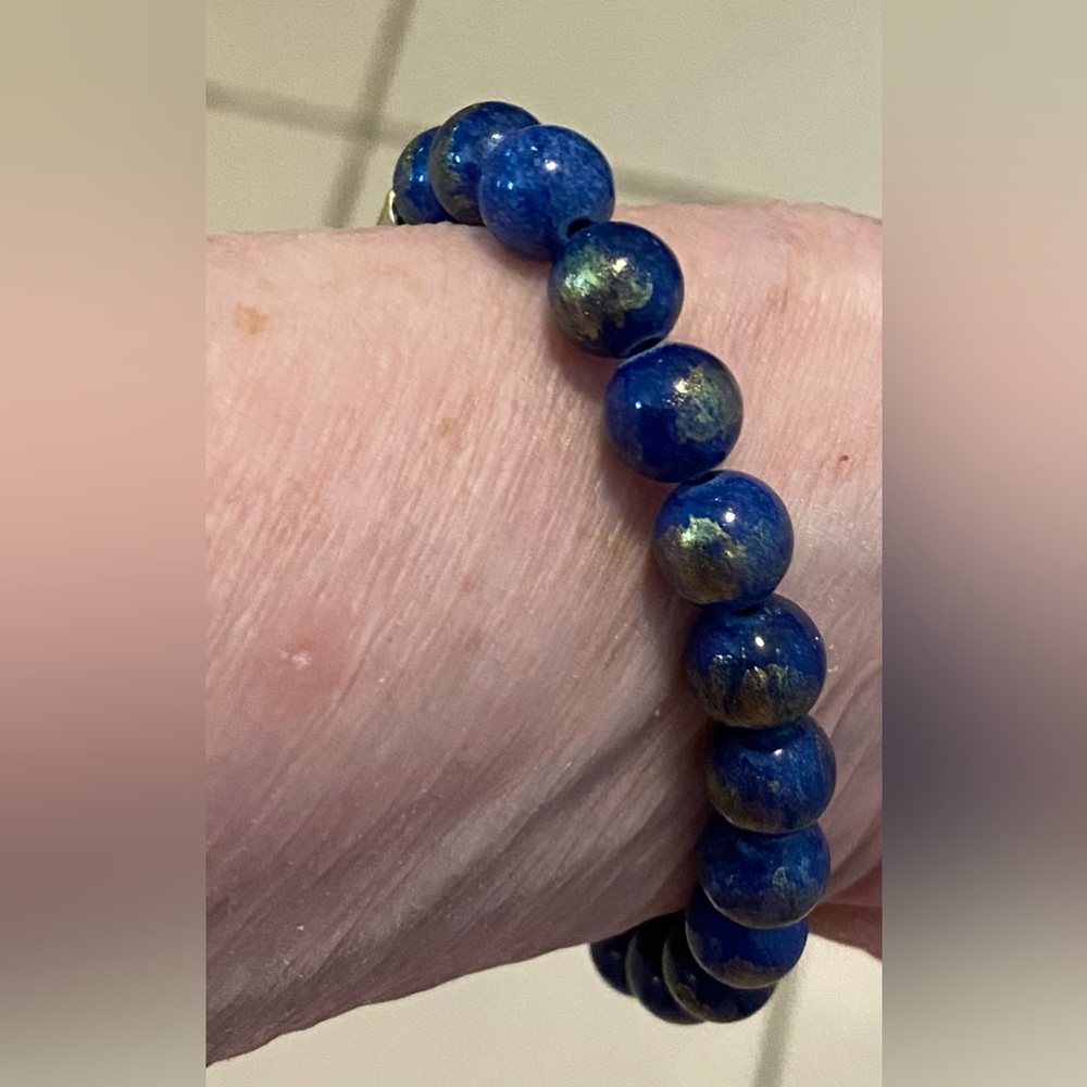 NEW Beautiful Blue Gold Mountain Jade crystals bracelet